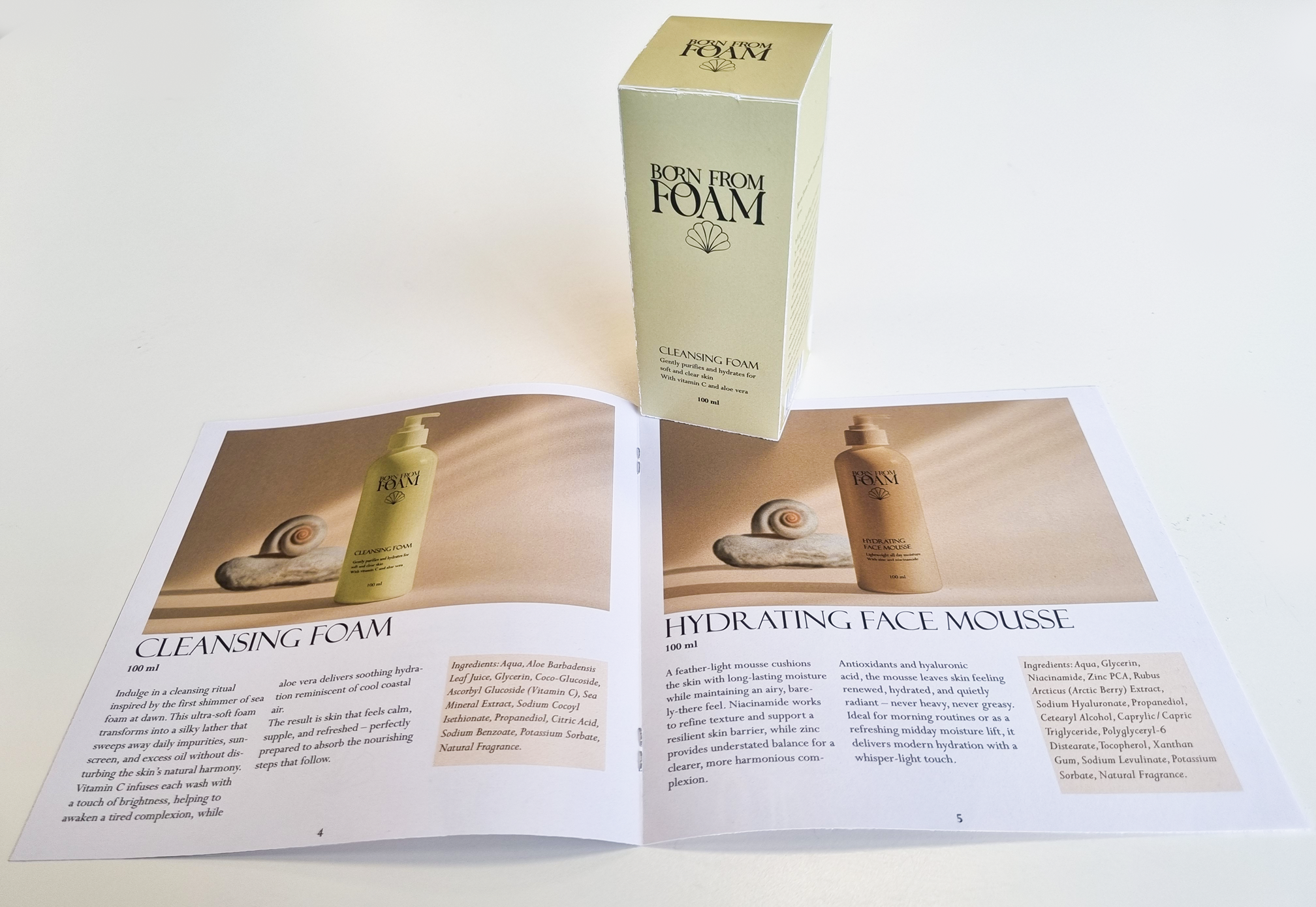 Folder og emballage til "Born from foam"